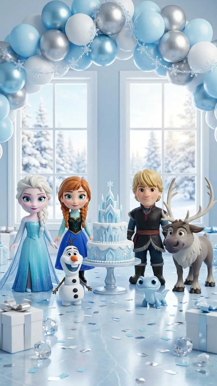 Personajes de Frozen en una fiesta de hielo